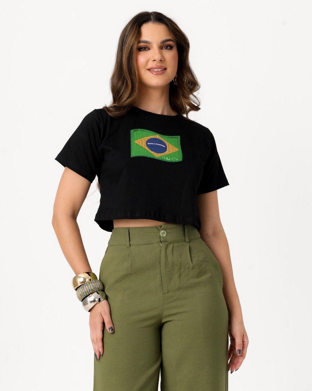CROPED BRASIL LANTEJOULA — Preto — foto 2